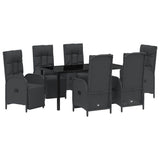 Garden Dining Set with Cushion 7 pcs Black Poly Rattan - Front View