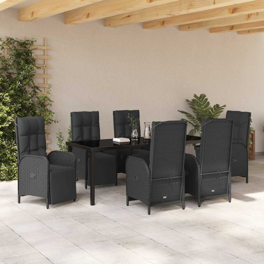 Garden Dining Set with Cushion 7 pcs Black Poly Rattan