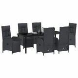 Garden Dining Set with Cushion 7 pcs Black Poly Rattan - Side View