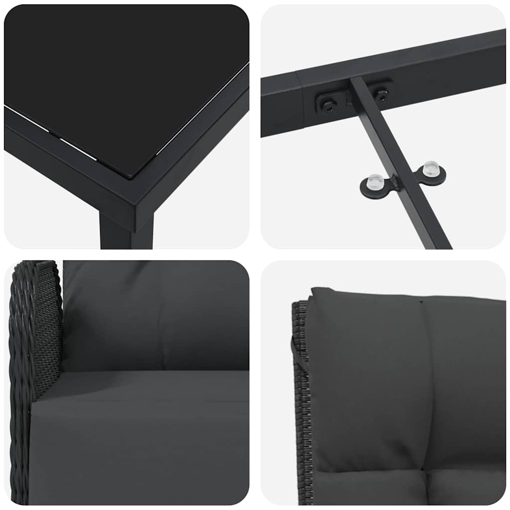 Garden Dining Set with Cushion 9 pcs Black Poly Rattan