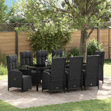 Garden Dining Set with Cushion 9 pcs Black Poly Rattan