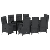 Garden Dining Set with Cushion 9 pcs Black Poly Rattan - Front View