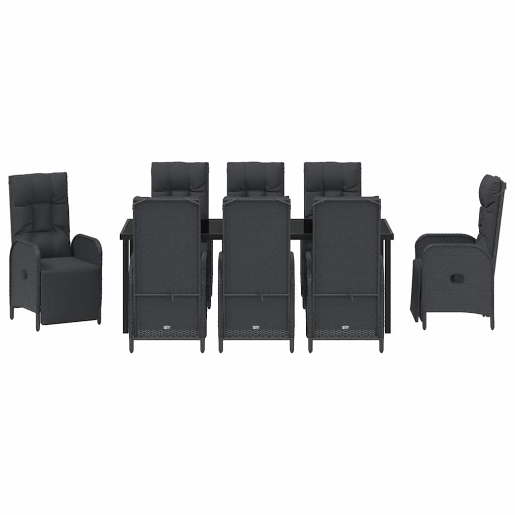 Garden Dining Set with Cushion 9 pcs Black Poly Rattan