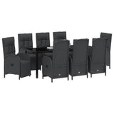 Garden Dining Set with Cushion 9 pcs Black Poly Rattan