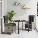 Garden Dining Set with Cushion 3 pcs Grey Poly Rattan