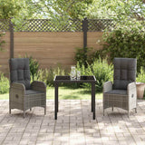 Garden Dining Set with Cushion 3 pcs Grey Poly Rattan