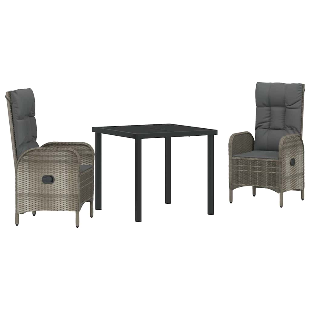 Garden Dining Set with Cushion 3 pcs Grey Poly Rattan