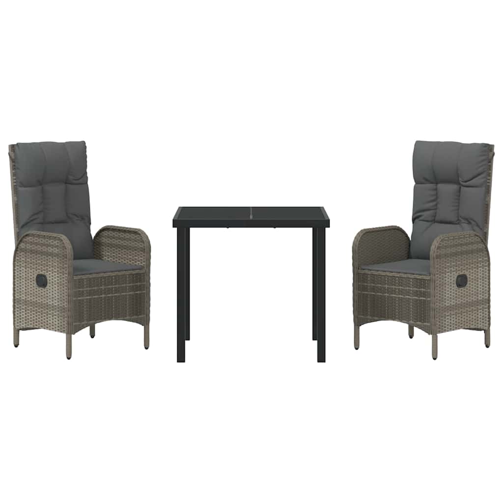 Garden Dining Set with Cushion 3 pcs Grey Poly Rattan