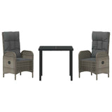 Garden Dining Set with Cushion 3 pcs Grey Poly Rattan