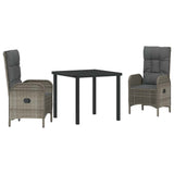 Garden Dining Set with Cushion 3 pcs Grey Poly Rattan - Side View