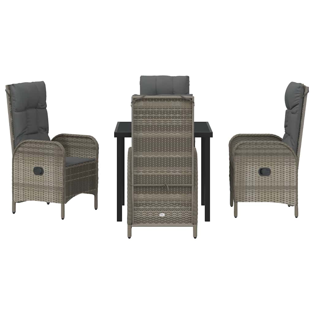 Garden Dining Set with Cushion 5 pcs Grey Poly Rattan