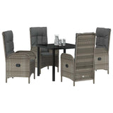 Garden Dining Set with Cushion 5 pcs Grey Poly Rattan