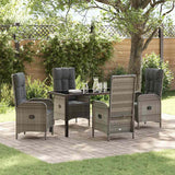 Garden Dining Set with Cushion 5 pcs Grey Poly Rattan