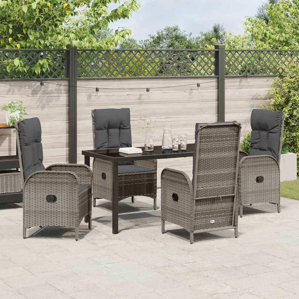 Garden Dining Set with Cushion 5 pcs Grey Poly Rattan
