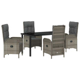 Garden Dining Set with Cushion 5 pcs Grey Poly Rattan