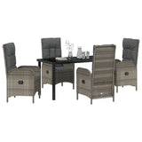 Garden Dining Set with Cushion 5 pcs Grey Poly Rattan - Side View