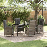 Garden Dining Set with Cushion 5 pcs Grey Poly Rattan