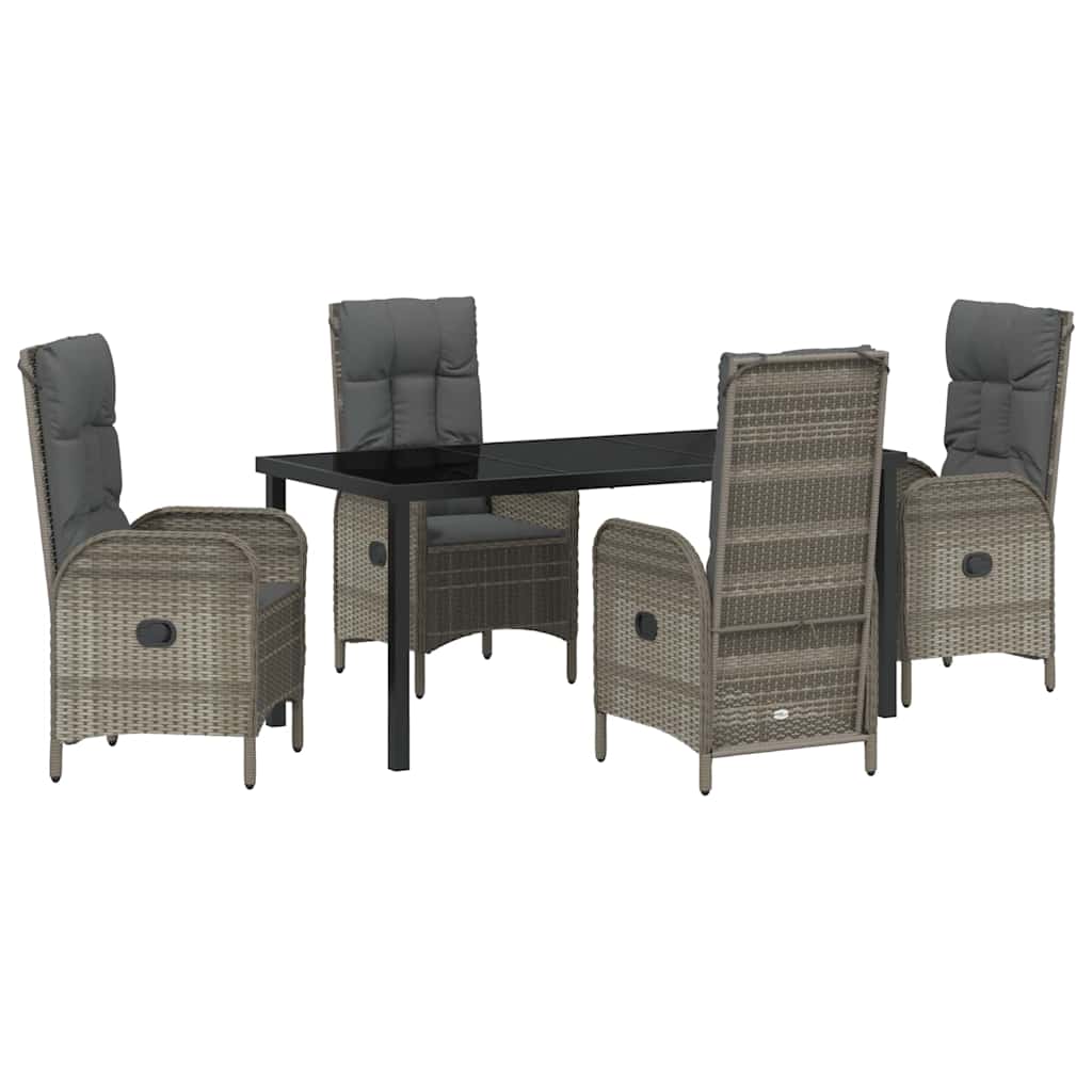Garden Dining Set with Cushion 5 pcs Grey Poly Rattan