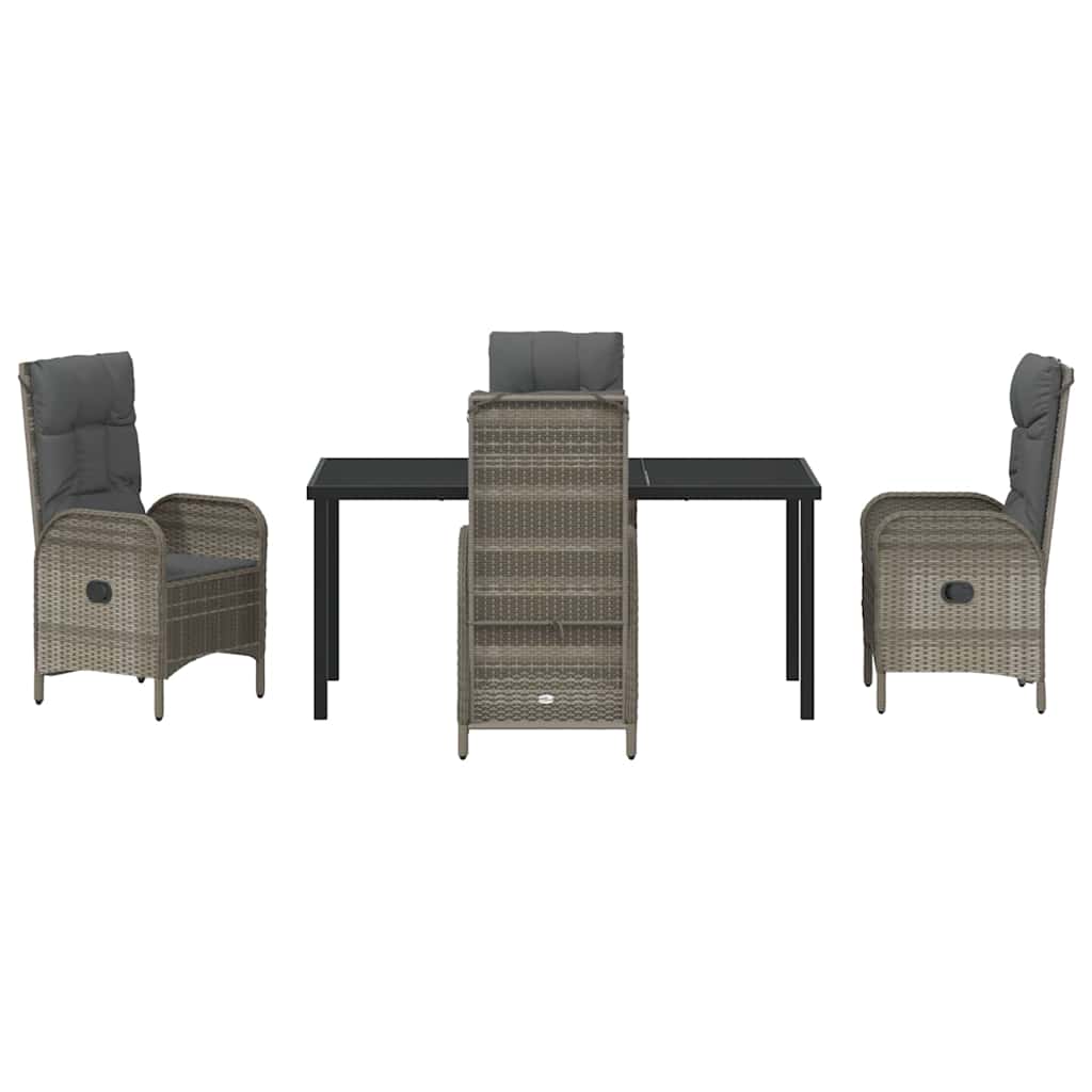 Garden Dining Set with Cushion 5 pcs Grey Poly Rattan