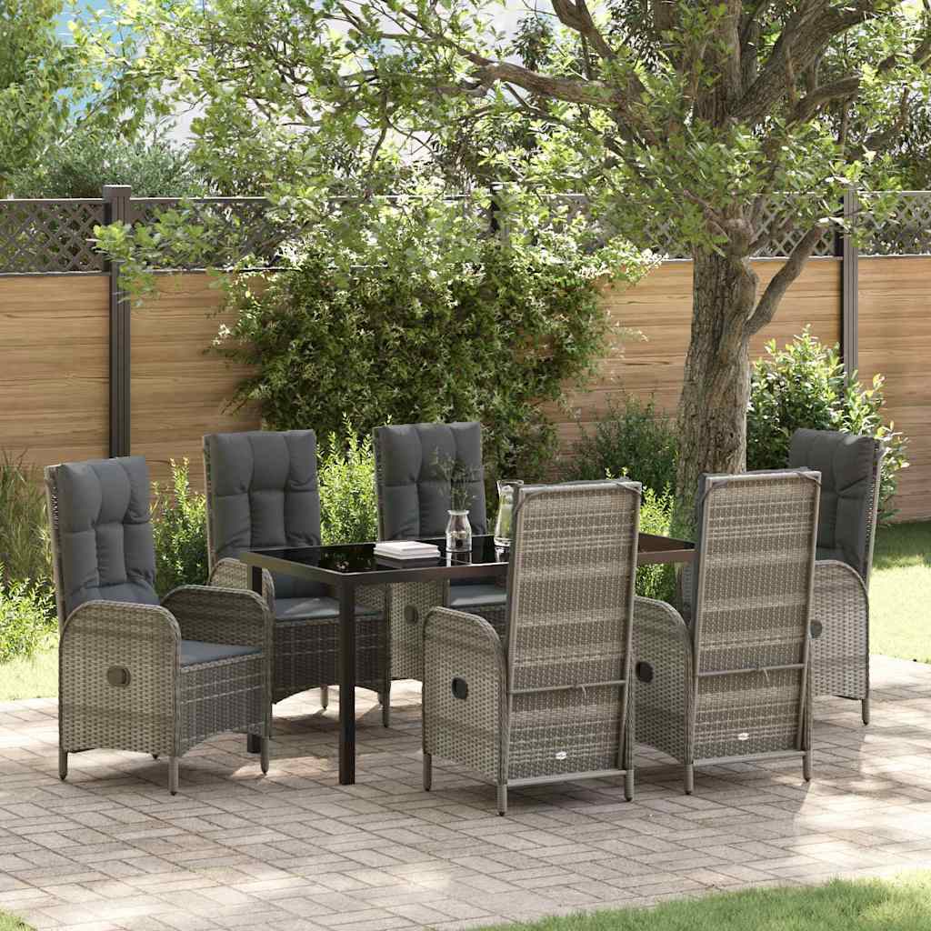Garden Dining Set with Cushion 7 pcs Grey Poly Rattan