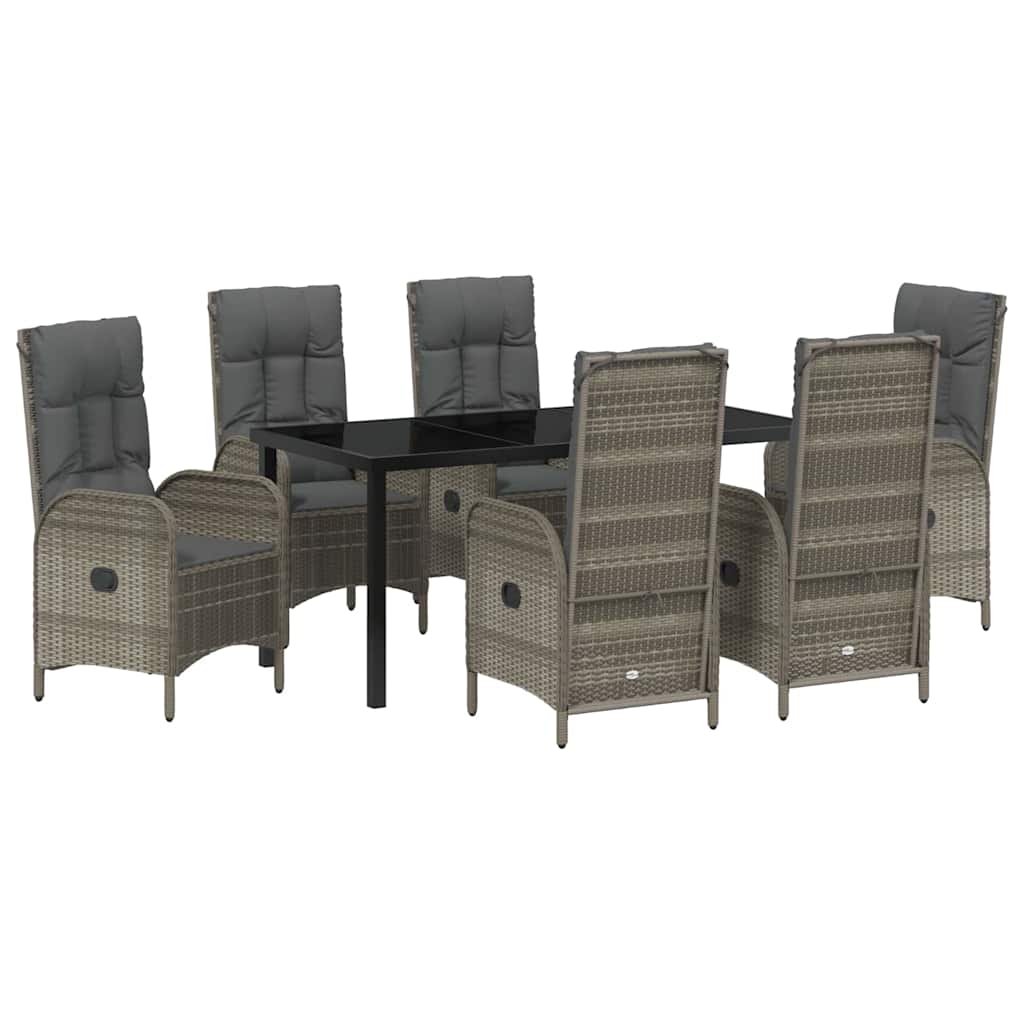 Garden Dining Set with Cushion 7 pcs Grey Poly Rattan