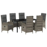 Garden Dining Set with Cushion 7 pcs Grey Poly Rattan - Front View