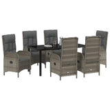 Garden Dining Set with Cushion 7 pcs Grey Poly Rattan - Side View