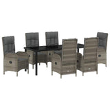 Garden Dining Set with Cushion 7 pcs Grey Poly Rattan - Front View