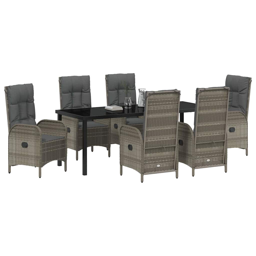 Garden Dining Set with Cushion 7 pcs Grey Poly Rattan