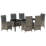 Garden Dining Set with Cushion 7 pcs Grey Poly Rattan - Side View