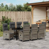 Garden Dining Set with Cushion 9 pcs Grey Poly Rattan