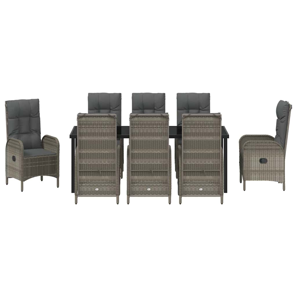 Garden Dining Set with Cushion 9 pcs Grey Poly Rattan