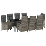 Garden Dining Set with Cushion 9 pcs Grey Poly Rattan