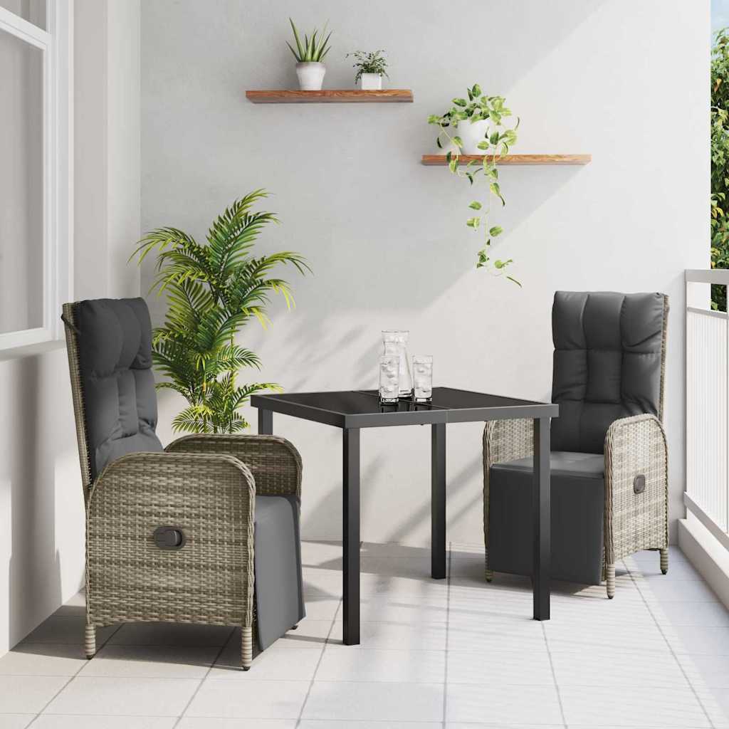 Garden Dining Set with Cushion 3 pcs Grey Poly Rattan