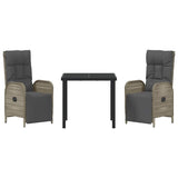 Garden Dining Set with Cushion 3 pcs Grey Poly Rattan