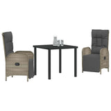Garden Dining Set with Cushion 3 pcs Grey Poly Rattan - Side View