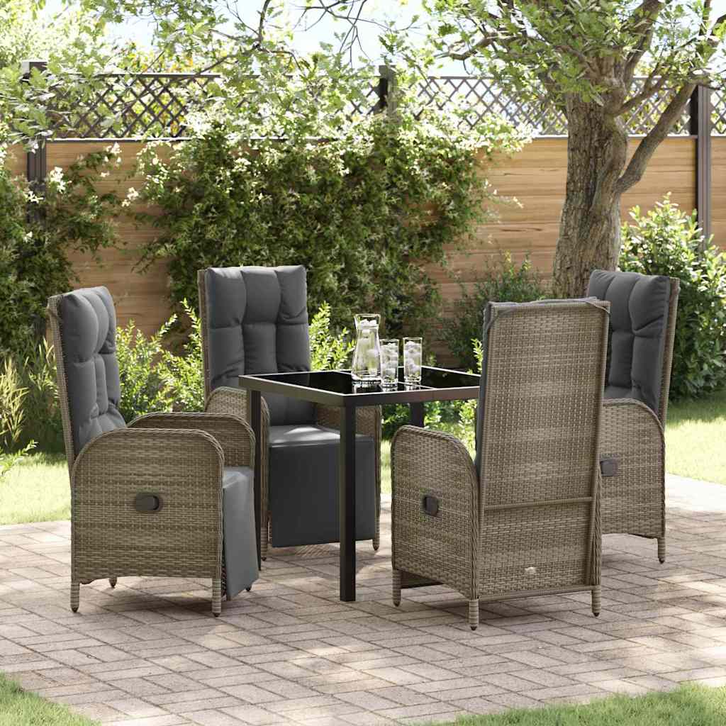 Garden Dining Set with Cushion 5 pcs Grey Poly Rattan