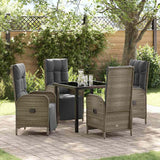 Garden Dining Set with Cushion 5 pcs Grey Poly Rattan