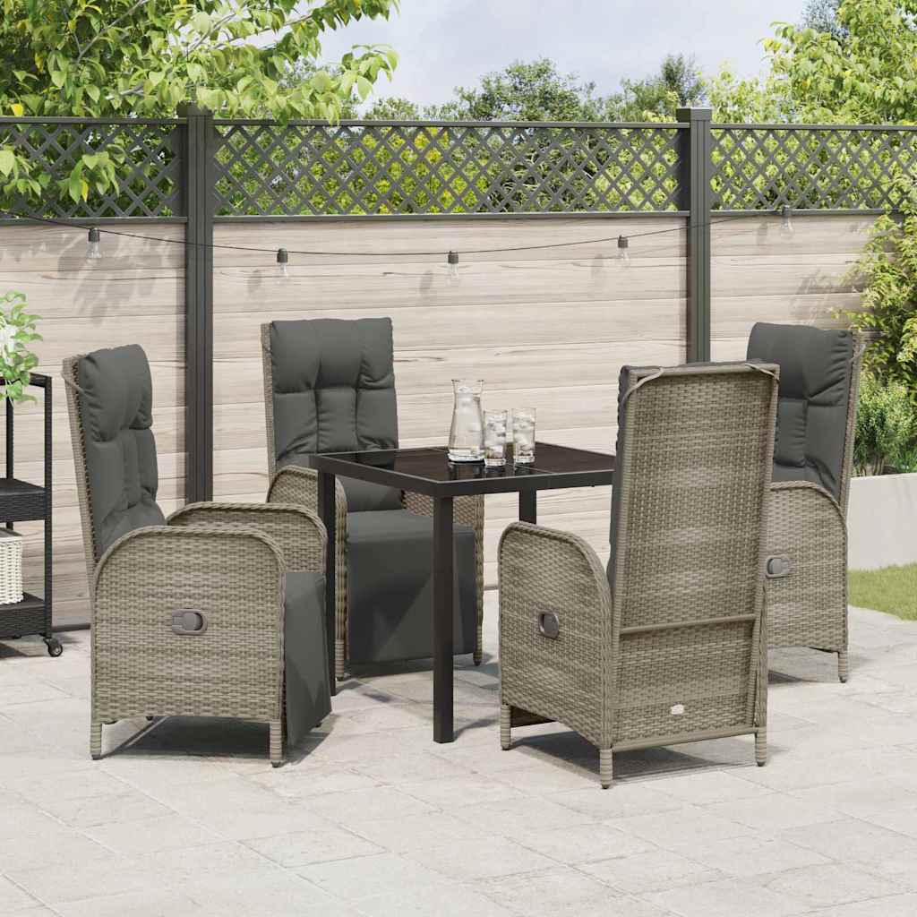 Garden Dining Set with Cushion 5 pcs Grey Poly Rattan