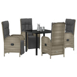 Garden Dining Set with Cushion 5 pcs Grey Poly Rattan - Side View