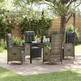 Garden Dining Set with Cushion 5 pcs Grey Poly Rattan