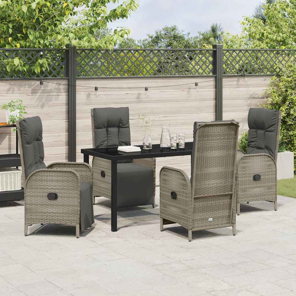 Garden Dining Set with Cushion 5 pcs Grey Poly Rattan