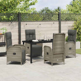Garden Dining Set with Cushion 5 pcs Grey Poly Rattan