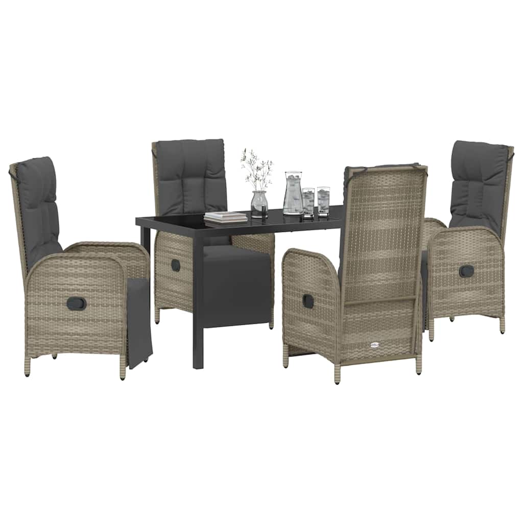 Garden Dining Set with Cushion 5 pcs Grey Poly Rattan