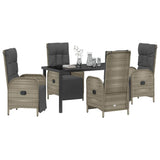 Garden Dining Set with Cushion 5 pcs Grey Poly Rattan - Side View