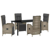 Garden Dining Set with Cushion 5 pcs Grey Poly Rattan - Front View