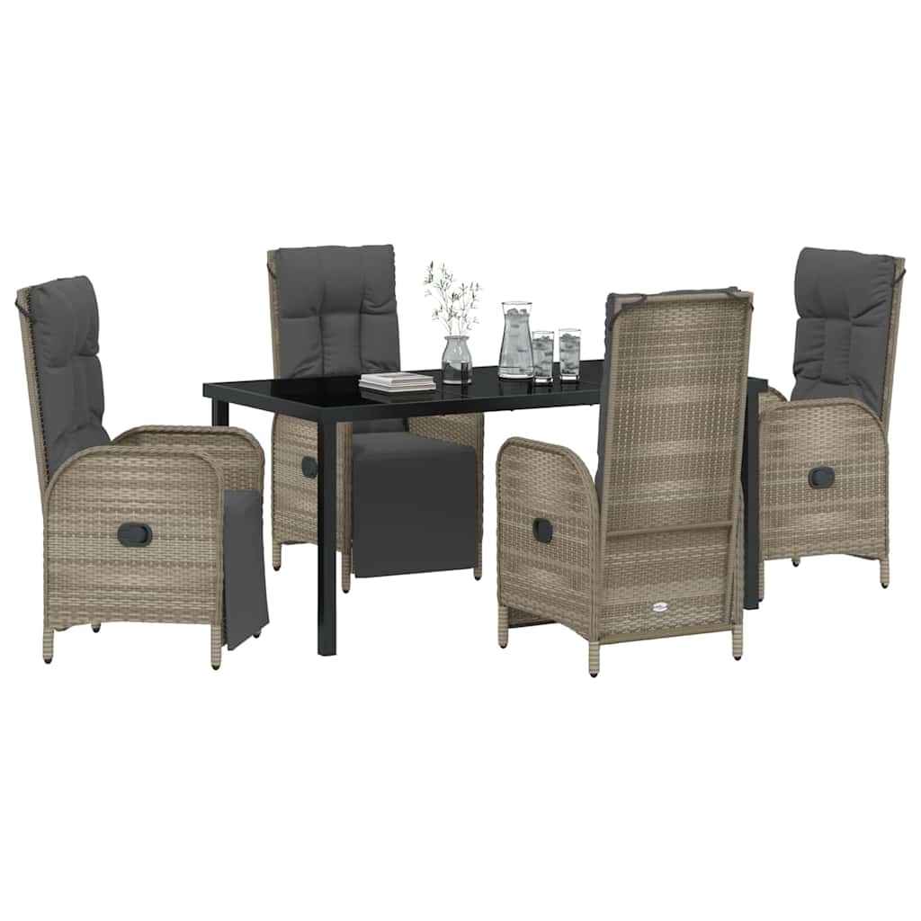 Garden Dining Set with Cushion 5 pcs Grey Poly Rattan