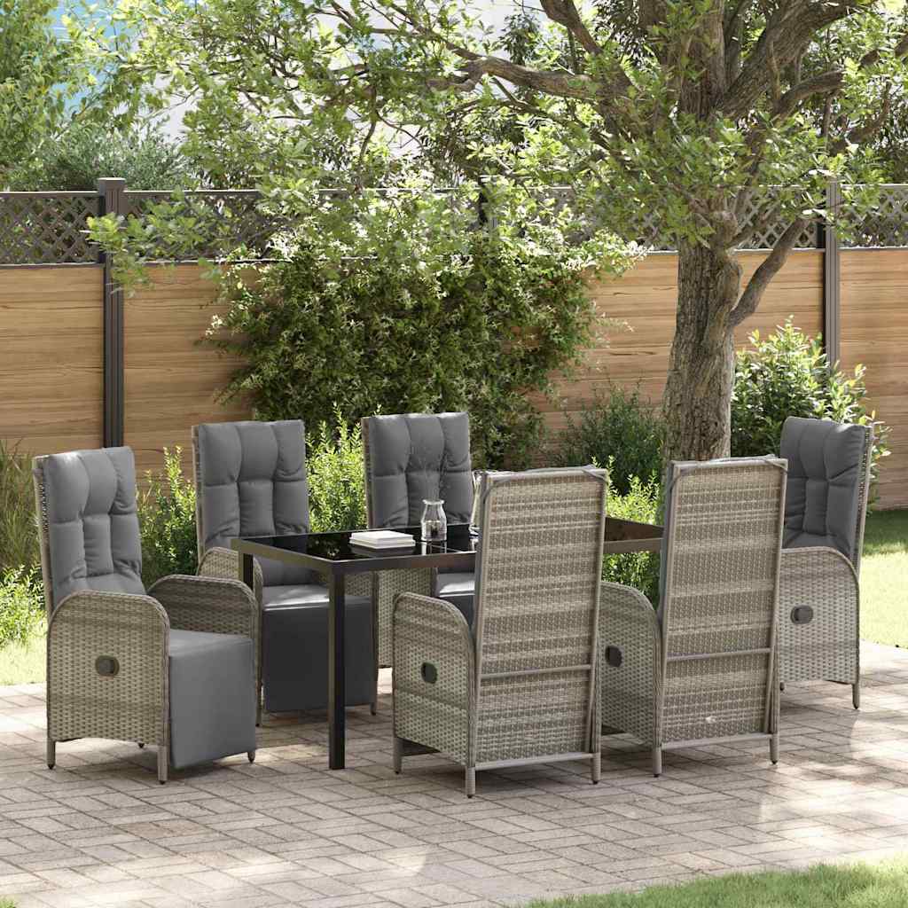 Garden Dining Set with Cushion 7 pcs Grey Poly Rattan