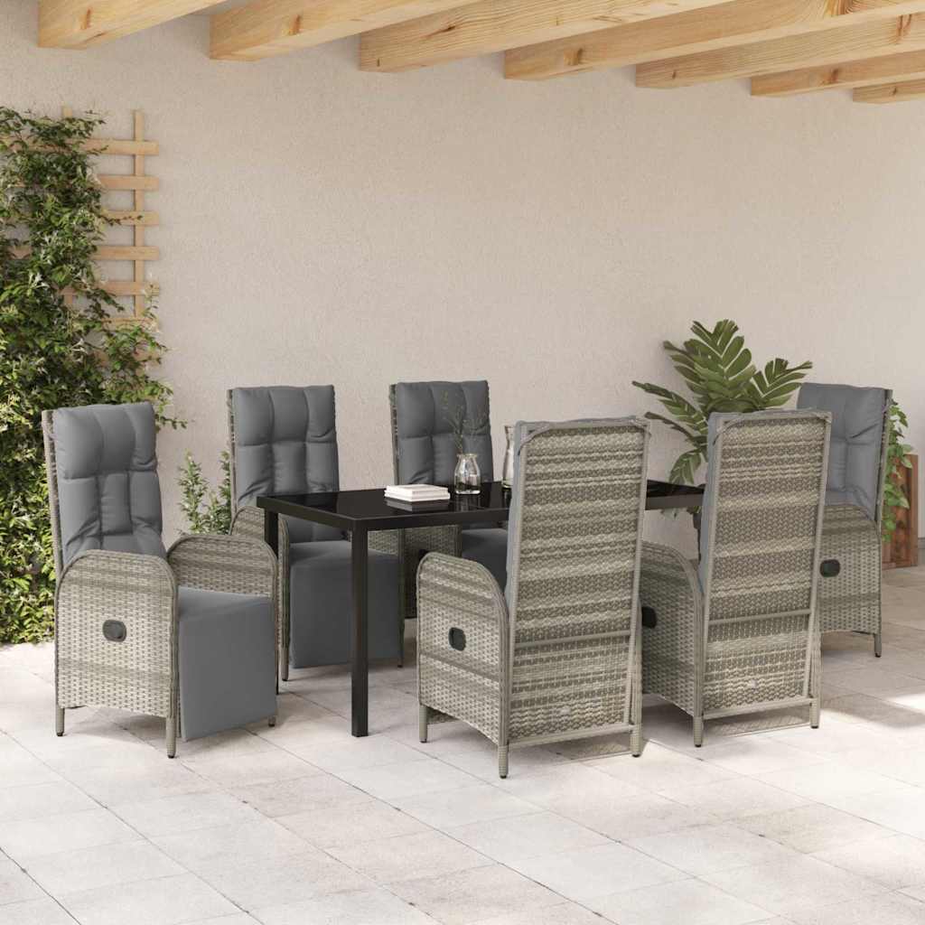 Garden Dining Set with Cushion 7 pcs Grey Poly Rattan