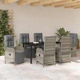 Garden Dining Set with Cushion 7 pcs Grey Poly Rattan